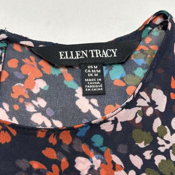 Ellen Tracy Sleeveless Blouse Medium Floral Sheer Pleated Ruffle NEW - Picture 3 of 10